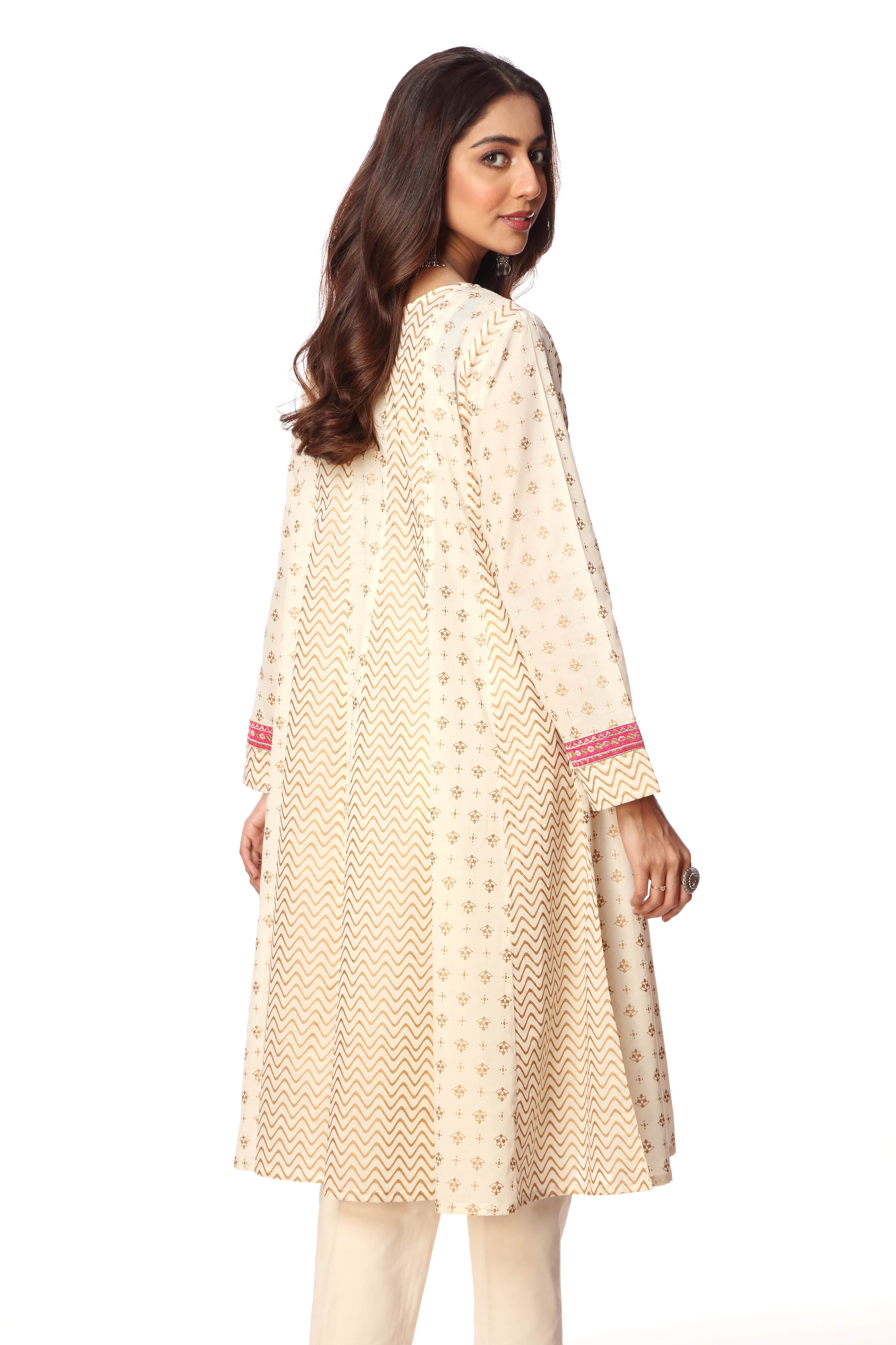 Pink Patti Frock in Off White coloured Printed Lawn fabric 3