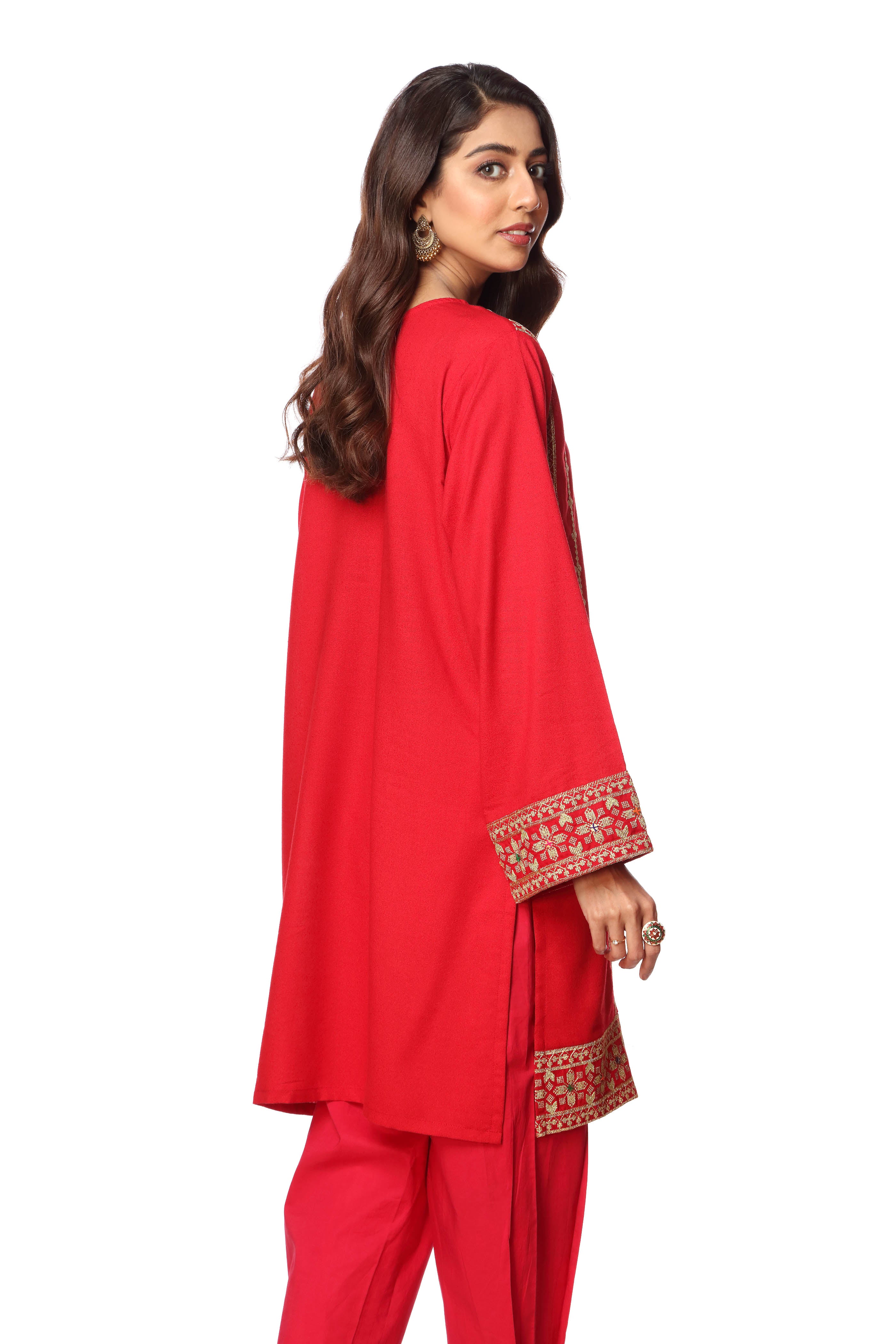 Ethnic Gold Sl in Red coloured Printed Lawn fabric 3