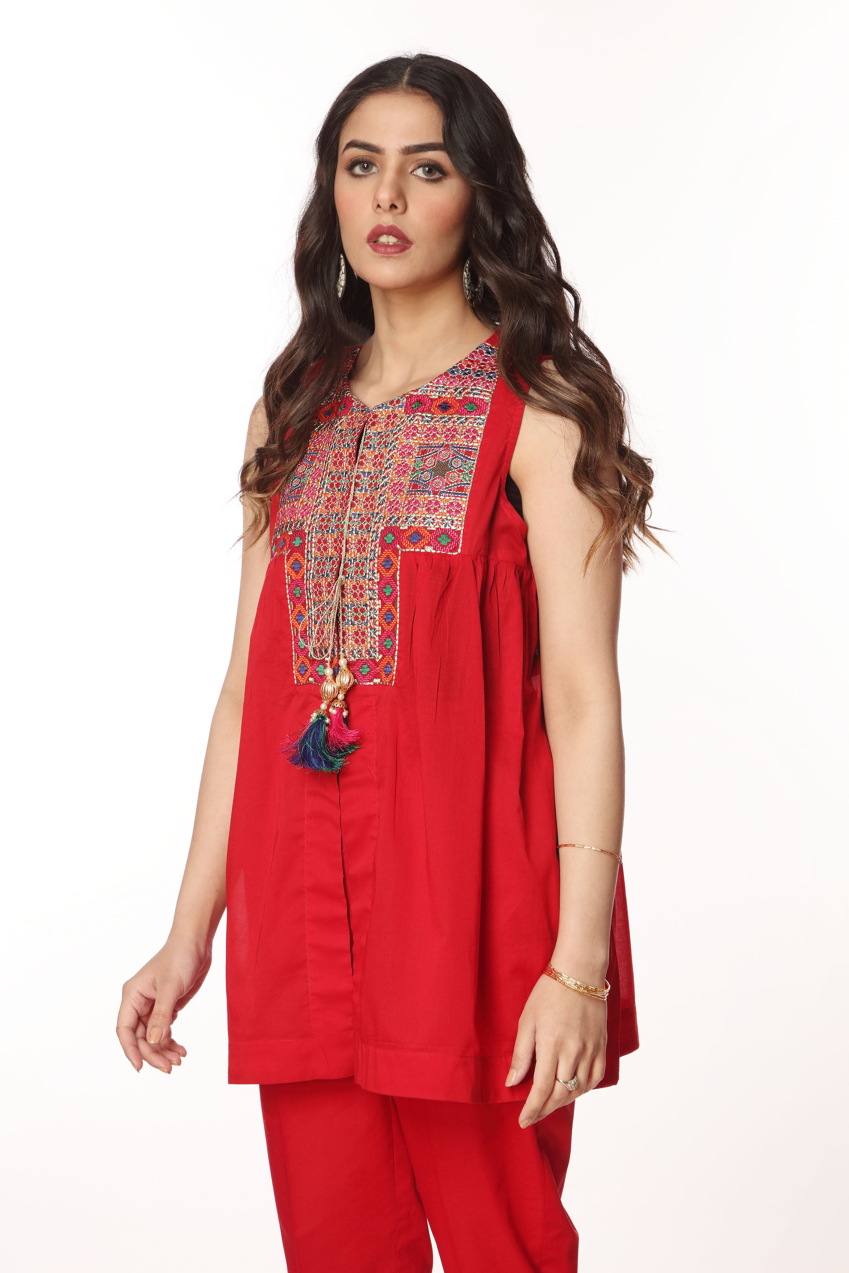 Tilla Shrug in Red coloured Printed Lawn fabric 2