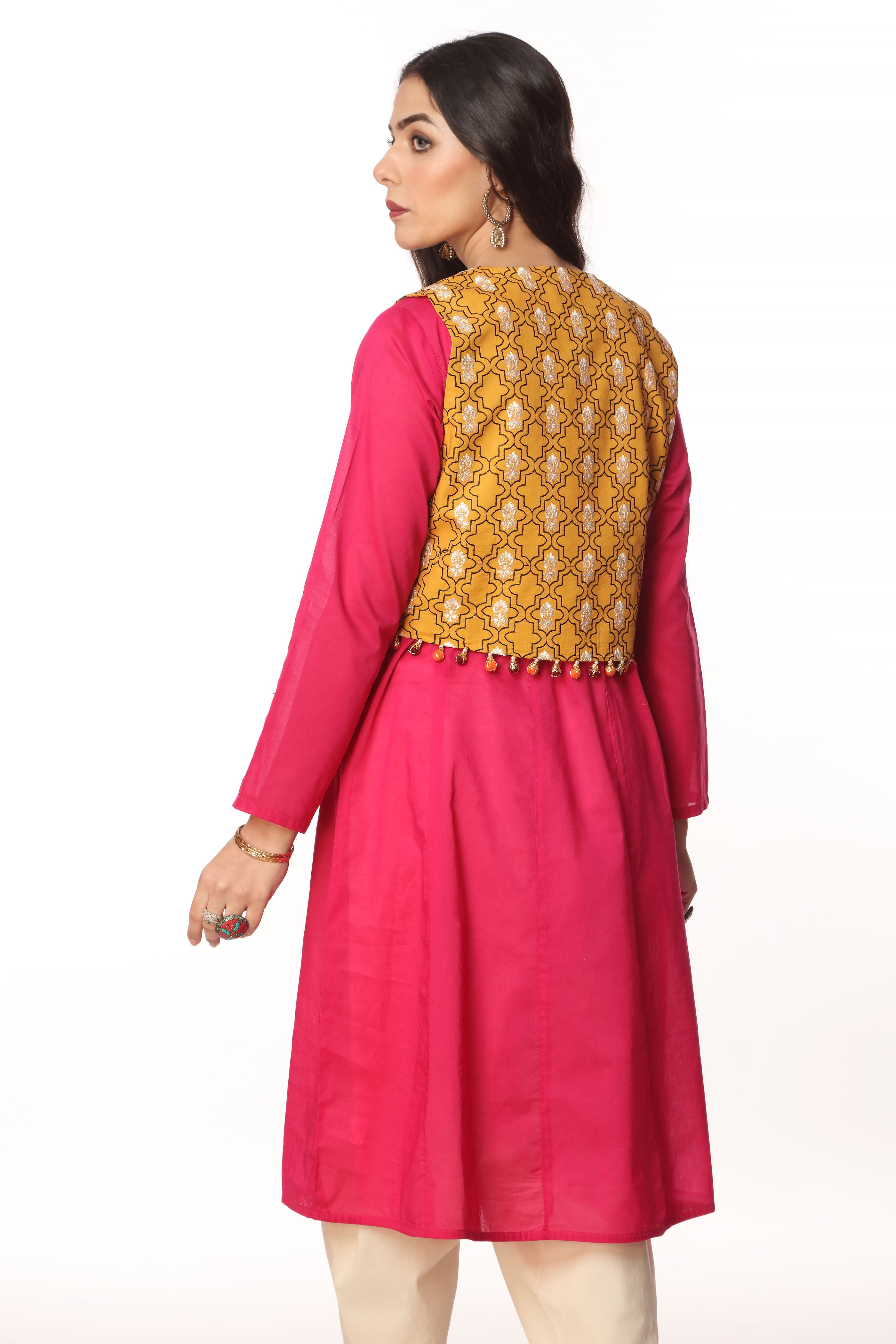 Black Grid 3 in Mustard coloured Printed Lawn fabric 3