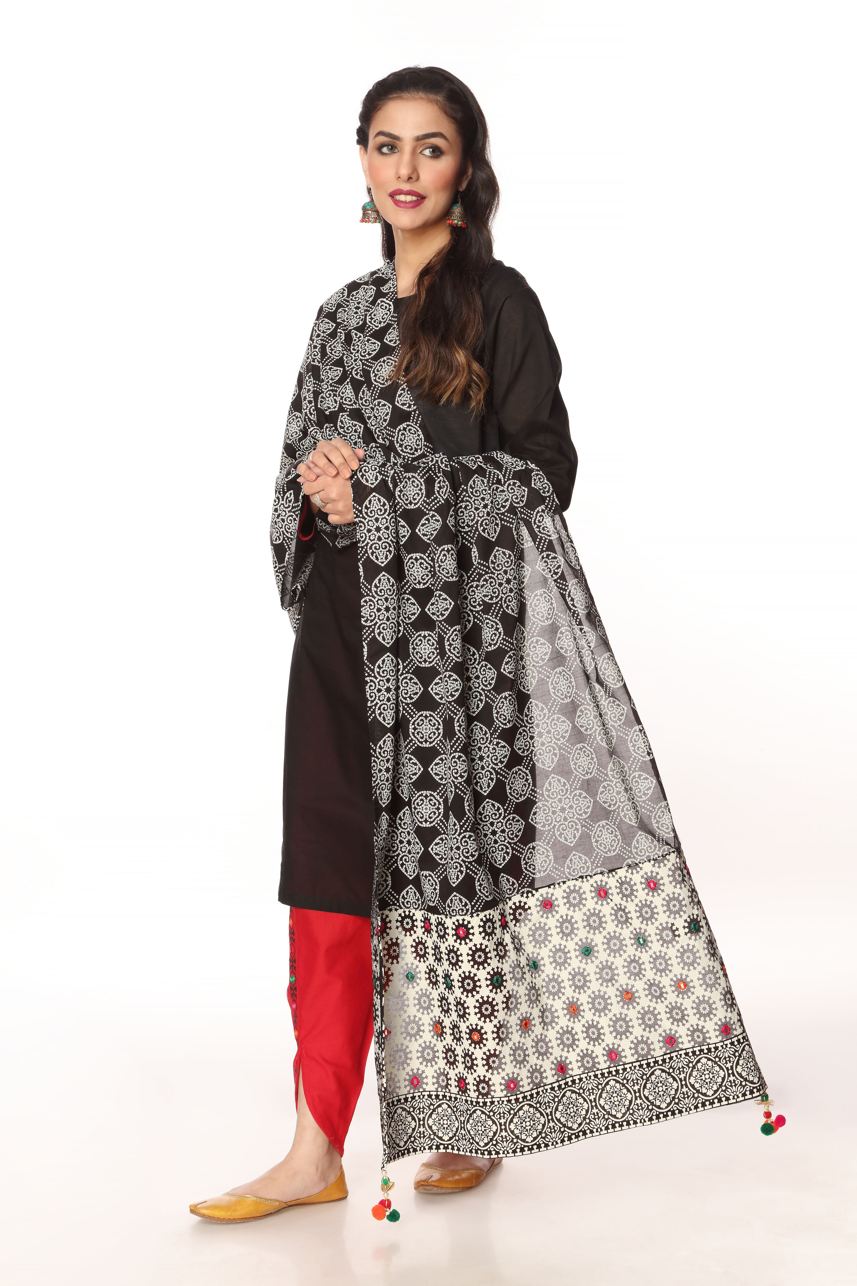 Black And White in Black coloured Printed Lawn fabric 2