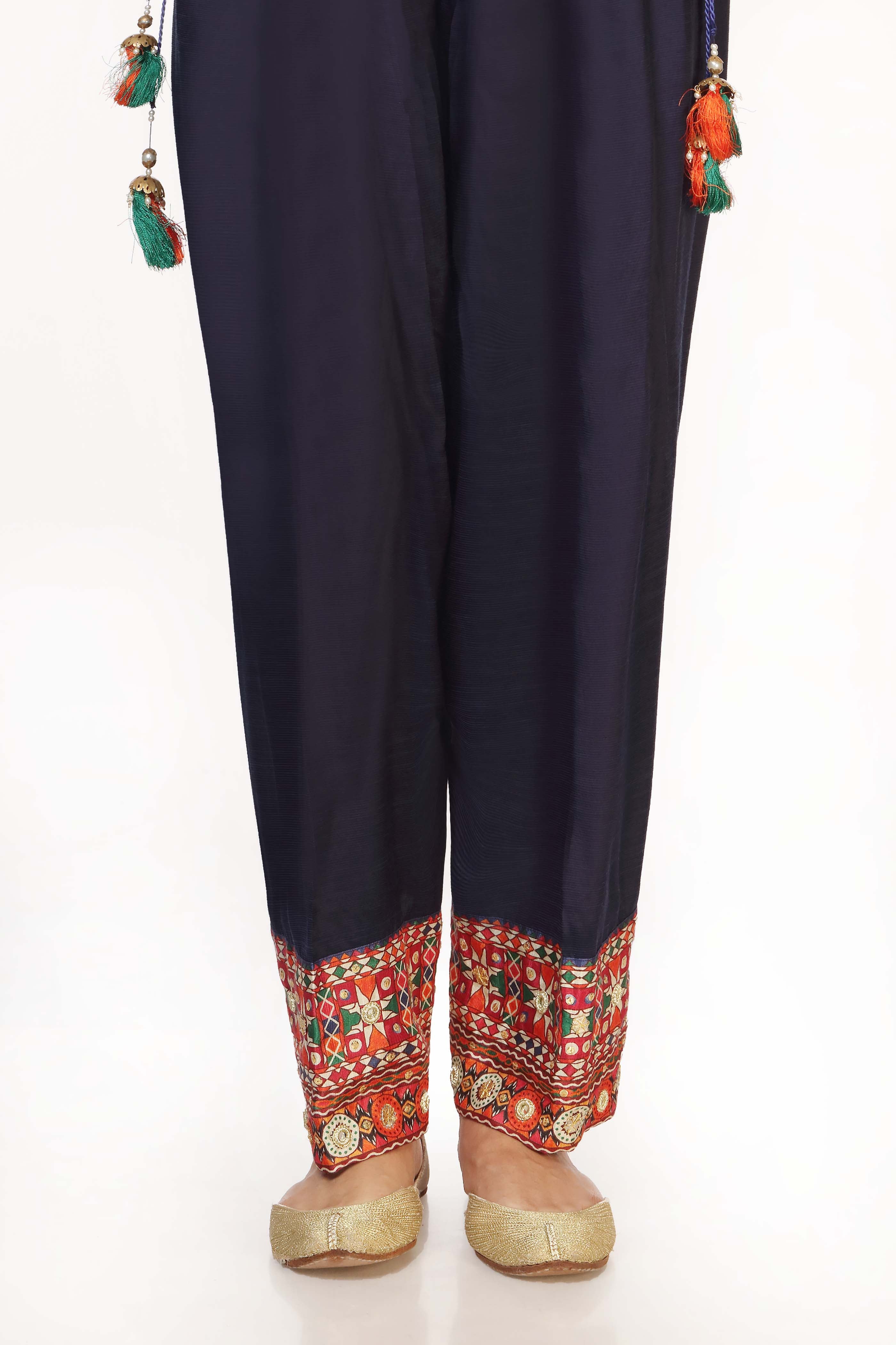 Square Shalwar in Navy Blue coloured Printed Lawn fabric