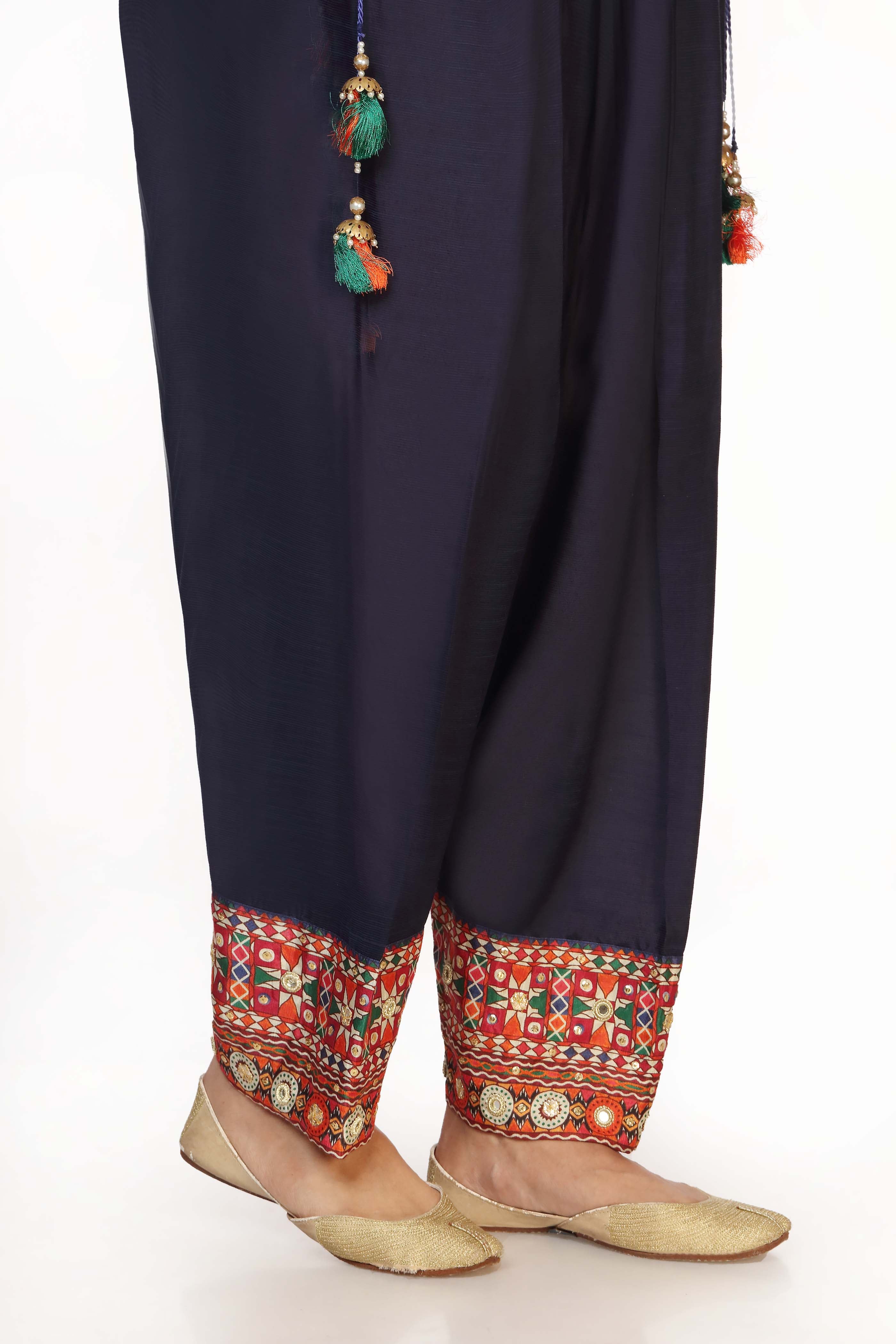 Square Shalwar in Navy Blue coloured Printed Lawn fabric 3