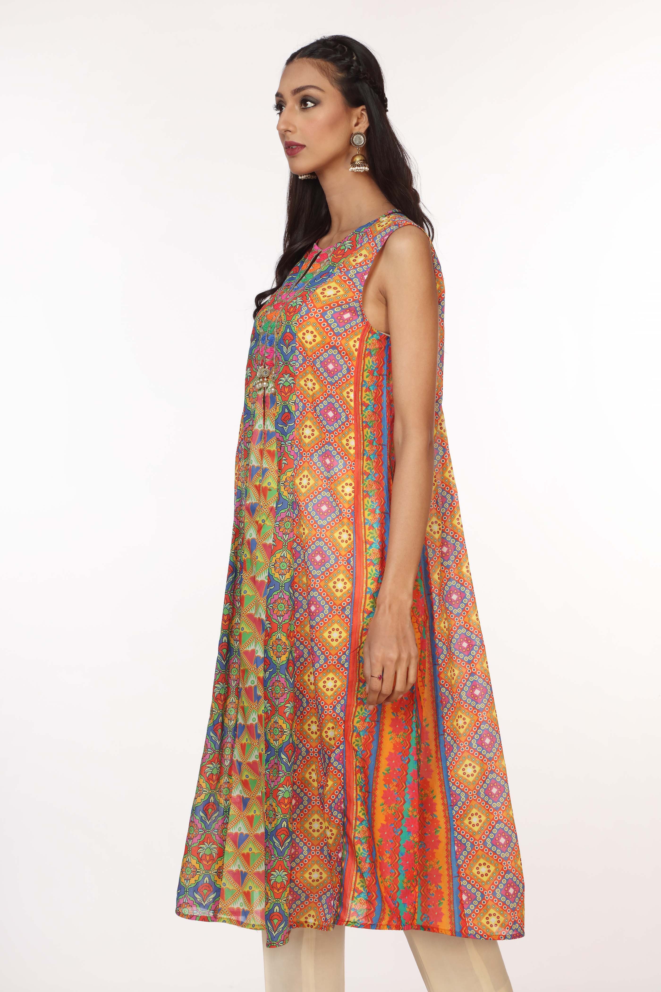 Moroccan Jaal in Multi coloured Printed Lawn fabric 2