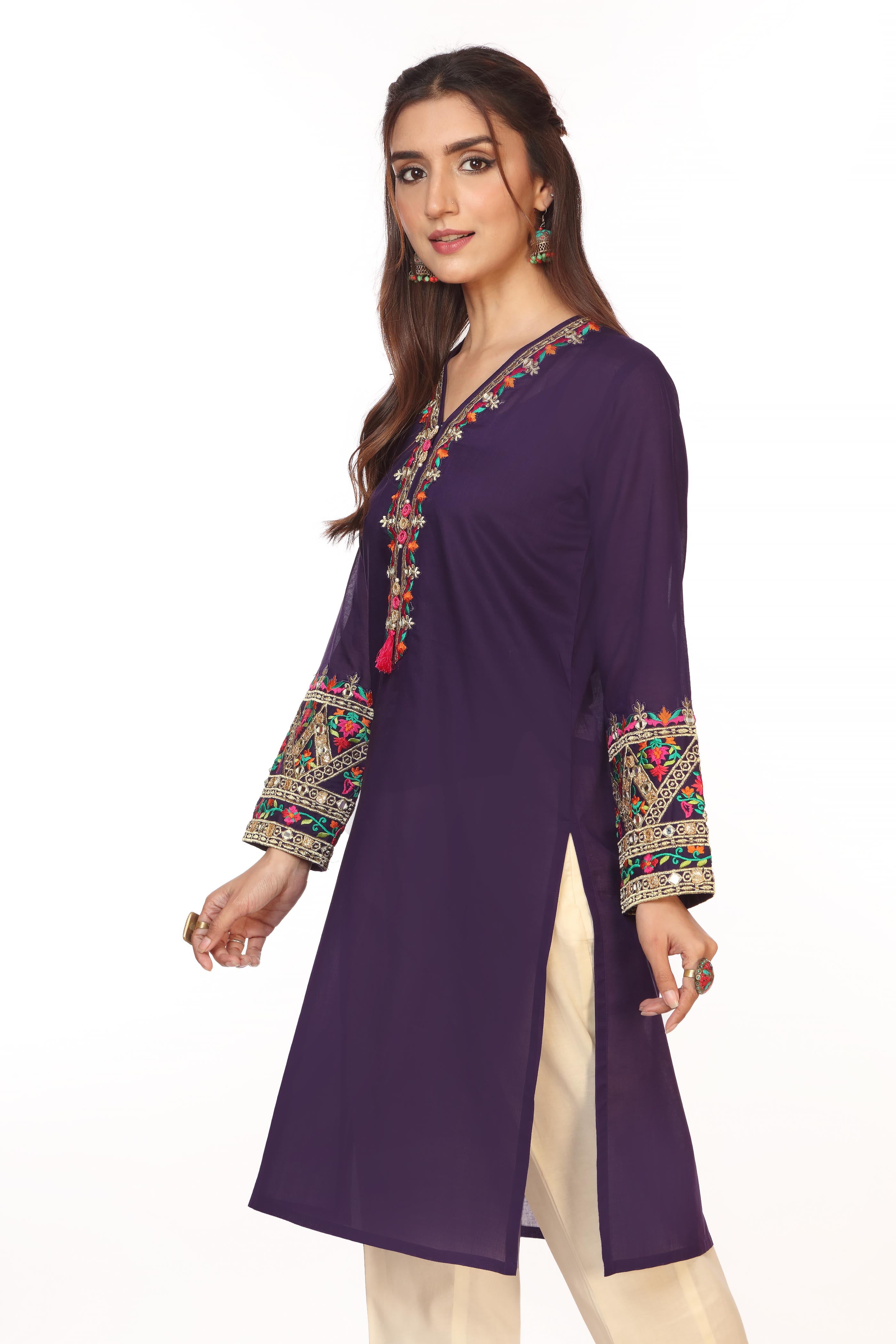 Discover Timeless Style: Purple Triangles Shirt in Purple Printed Lawn ...