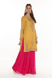 Mustard Jaal in Mustard coloured Pak Chiffon fabric 2